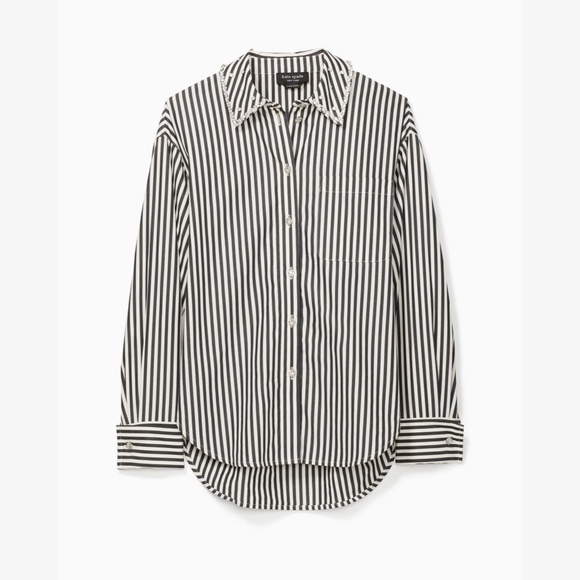 NWT Kate Spade Acrobat Stripe Black and White Embellished Shirt Size XXL - Picture 5 of 16